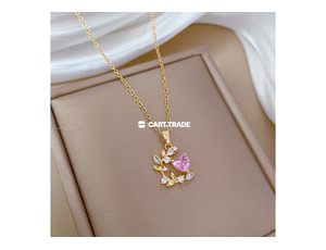 Pink Gemstone Heart Luna Necklace - 2