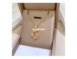 Pink Gemstone Heart Luna Necklace - 3