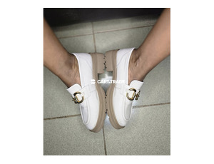 Pre-Owned White Leather Chunky Loafer Shoes - 2