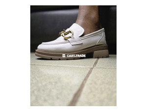 Pre-Owned White Leather Chunky Loafer Shoes - 3