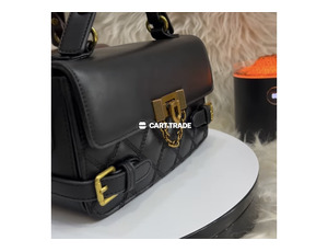 Black Quilted Leather Handbag with Gold Details