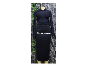 Black Collared Long-Sleeve Midi Dress