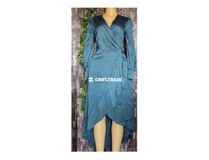 Teal Wrap-Style V-Neck Dress with High-Low Hemline