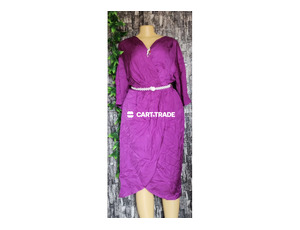 Regal Purple Long-Sleeve V-Neck Dress with Brooch