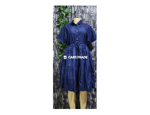 Navy Blue Button-Front Short-Sleeve Dress