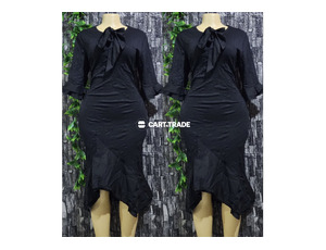 Black Bow-Neck Dress with Ruffled Asymmetrical Hem (Sizes M/L)