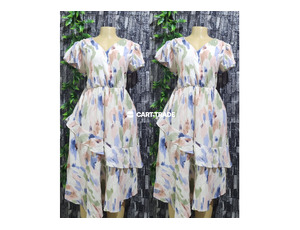 Colorful Abstract Patterned Layered Midi Dress