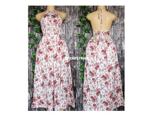 White Halter Neck Floral Dress (Sizes S/M)