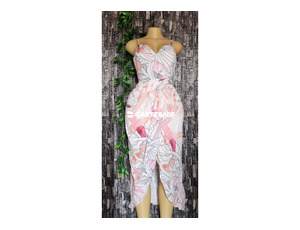 Pink and Gray Floral Wrap Maxi Dress with Thin Straps