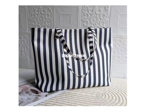navy blue and white striped tote bag