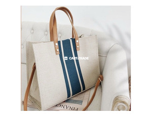 Beige & Blue Striped Tote Bag
