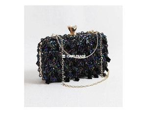 Black & Iridescent Beaded Clutch Bag
