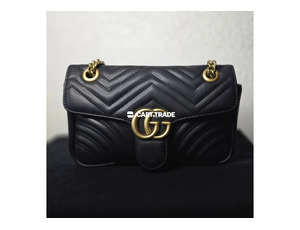 Pre-Owned Gucci Marmont Small Black Chevron Crossbody Bag