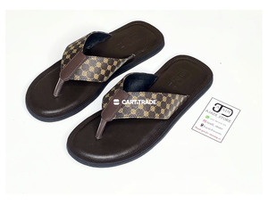 Brown Flip-Flops with Patterned Straps