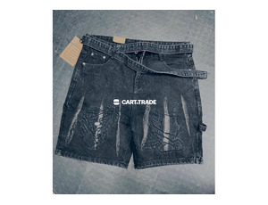 Distressed Denim Short with Graphic Design