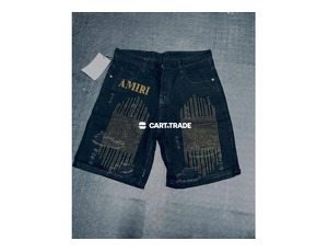 Amiri Denim Shorts with Distinctive Graphic Design