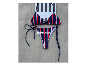 Navy Blue Striped Bikini Set