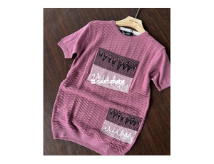 Pink Textured Shirt with Graphic Patches