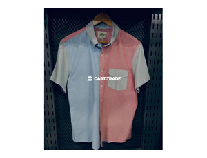 Color-Blocked Short-Sleeve Button-Up Shirt