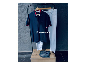 Navy Blue Polo Shirt & White Pants Outfit Collection