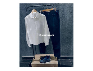 White Long-Sleeve Shirt & Dark Pants Outfit Collection