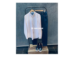 White Button-Up Shirt & Dark Blue Jeans Outfit Collection