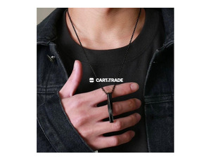 Modern Men’s Black Chain Necklace with Twisted Bar Pendant - 2