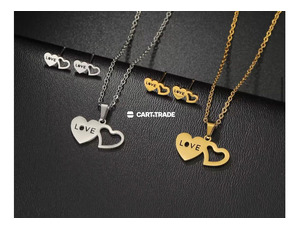 LOVE Intertwined Jewelry Set – Dual Heart Design in Gold & Silver - 2