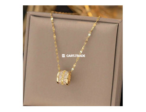 "Cylindrical Gold Pendant Necklace with Sparkling Gemstones - 2