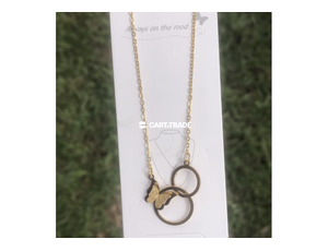 Butterfly and Interlocking Rings Pendant Necklace in Gold - 2