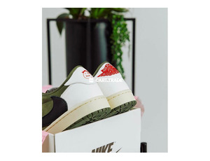 White and Olive Nike Sneakers with Black Accents - 2