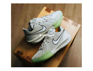 White Nike Sneakers with Green Highlights - 2