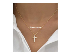 Gold Cross Pendant Necklace with Sparkling Stones – Elegant Jewelry - 2