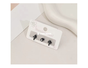 : "Elegant Black Stainless Steel Earrings Set – Cross & Faceted Designs - 2