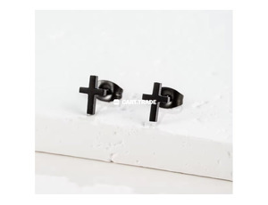 : "Elegant Black Stainless Steel Earrings Set – Cross & Faceted Designs - 3